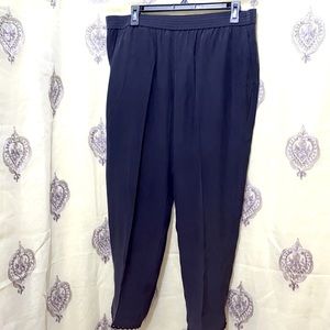 100% SILK CLUB MONACO NAVY BLUE PANTS LACE HEM TRIM SZ 4
